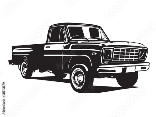 Vintage classic pickup truck silhouette. Black silhouette of a pickup truck isolated on white background. Vector silhouette. 