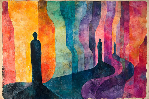 Abstract representation of Jungian shadow fear. A human shape with shadows.