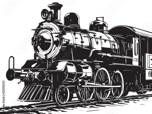 Locomotive Train silhouette vector illustration isolated on a white background. Black Train silhouette. 