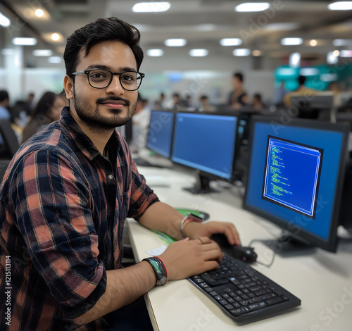 indian man working on computer