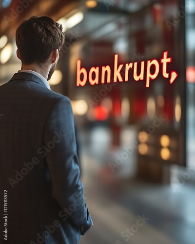 Businessman facing bankruptcy sign. photo