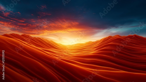 Breathtaking Sunset Over Flowing Orange Waves in Dramatic Landscape
