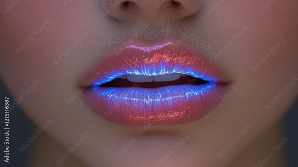 Naklejka premium Glowing Lips, Close-up, Studio, Neon, Beauty