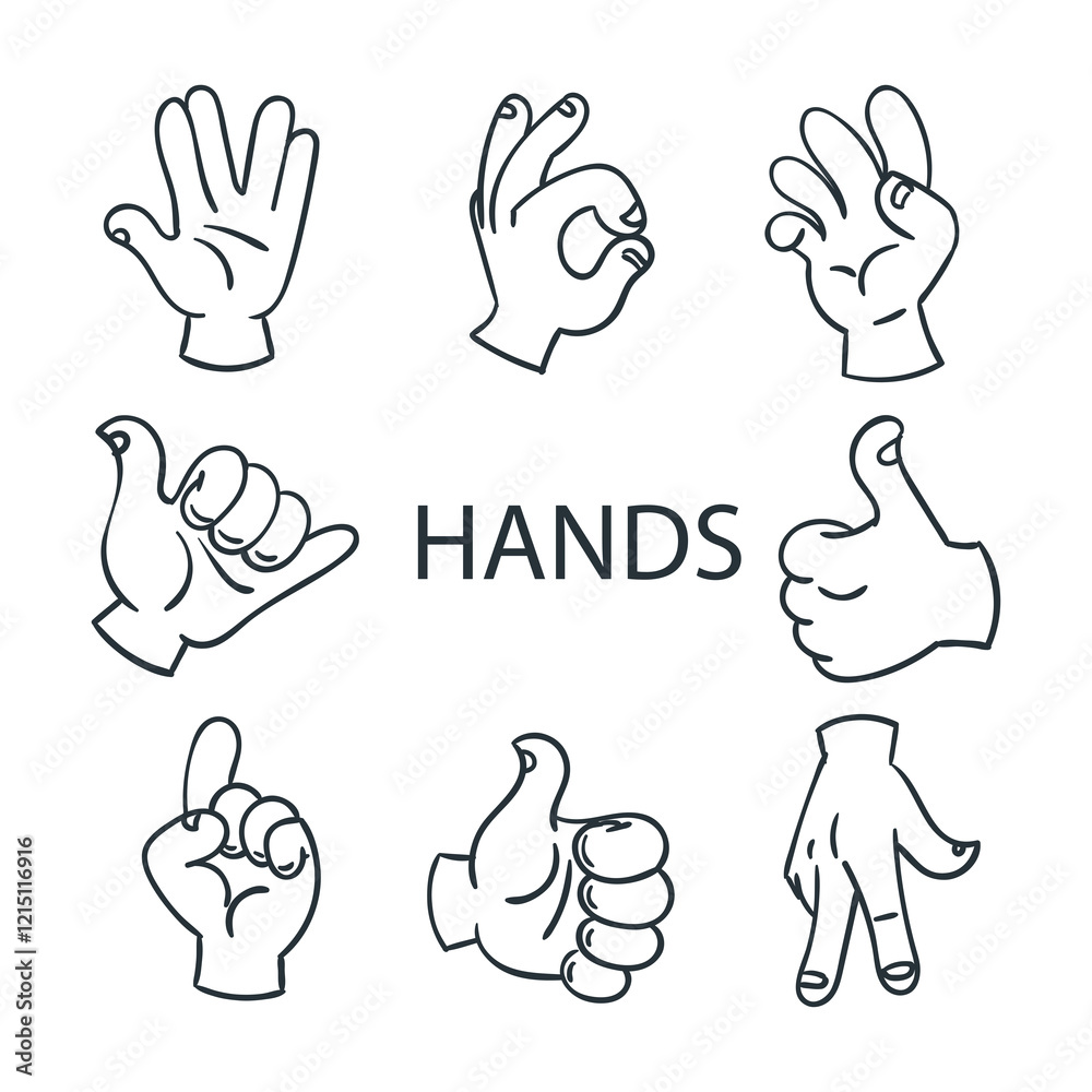Hand Gestures Set – Line Art Collection of Various Hand Signs and Symbols Hand Gestures Set – Line Art Collection of Various Hand Signs and Symbols