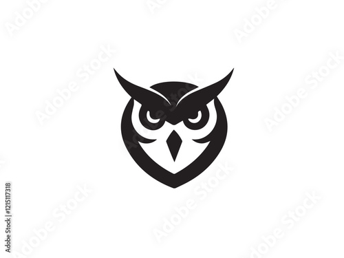 Owl head silhouette. Owl icon silhouette vector art style illustration. Owl silhouette vector art isolated white background. Black Owl logo.	