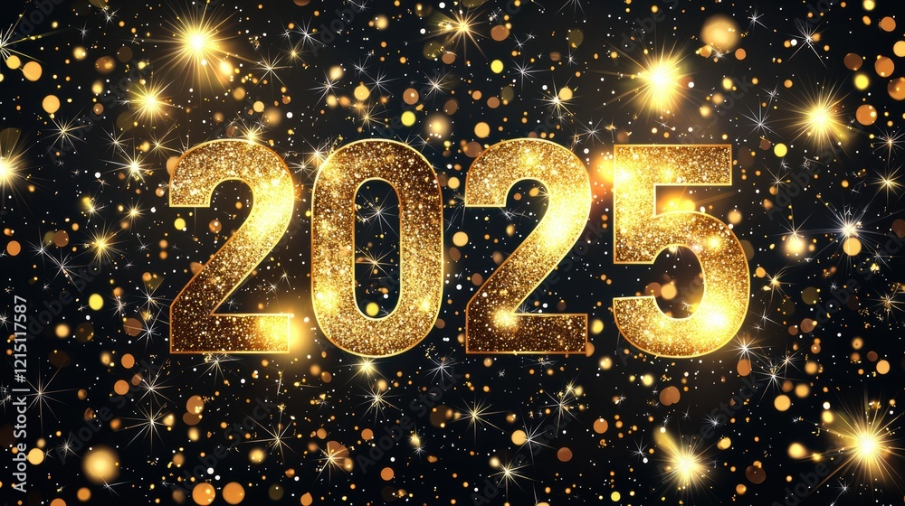 Elegant golden 2025 banner with sparkling confetti on black Elegant golden 2025 banner with sparkling confetti on black