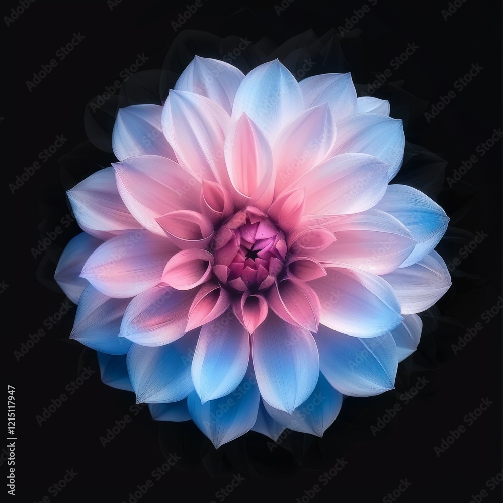 Fototapeta premium Surreal dark chrome pink and purple flower dahlia macro isolated on black