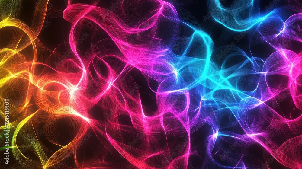 Obraz premium Rainbow smoke swirls, dark background, vibrant energy, design element