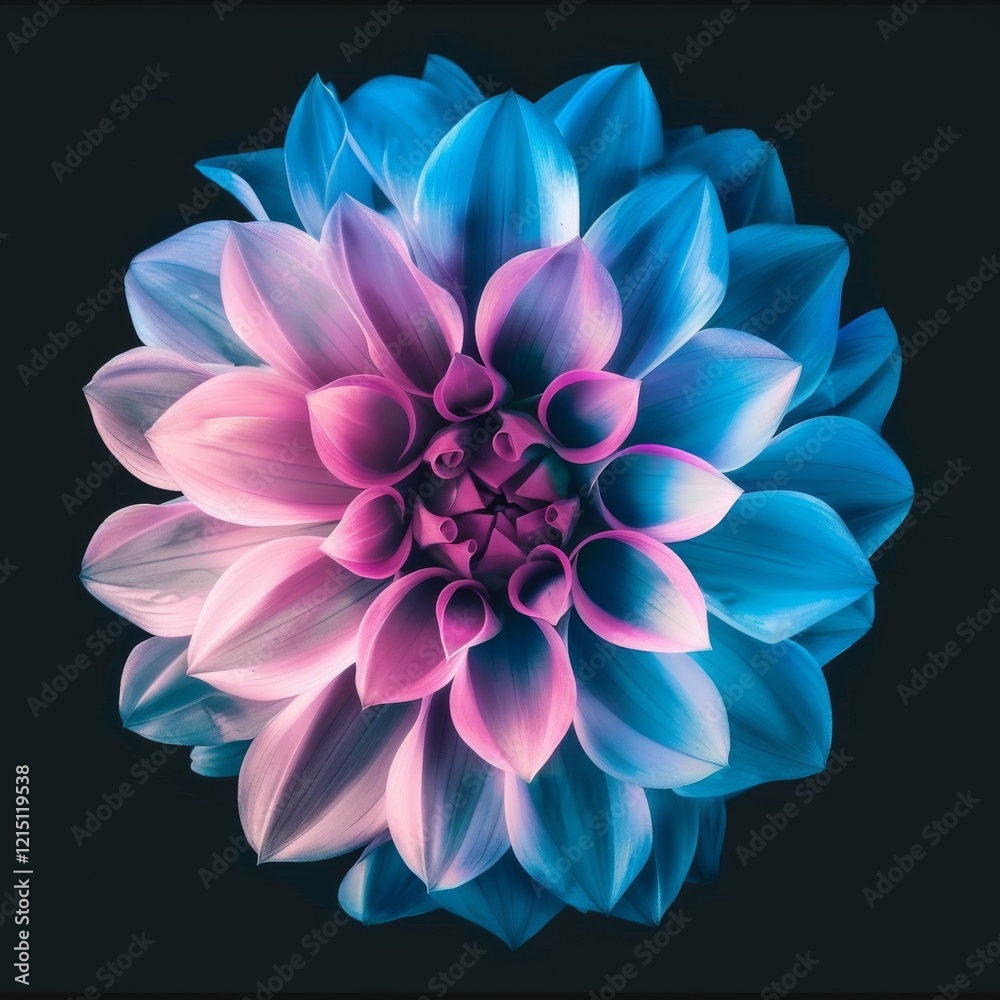 Obraz premium Surreal dark chrome pink and purple flower dahlia macro isolated on black
