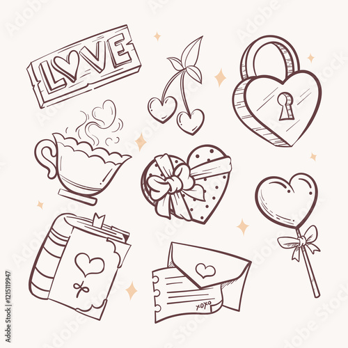 Hand-Drawn Love and Romance Icons Collection – Cute Valentine's Day Elements