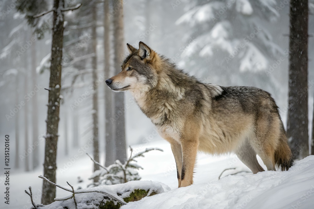 Obraz premium Wolf in the forest in winter 