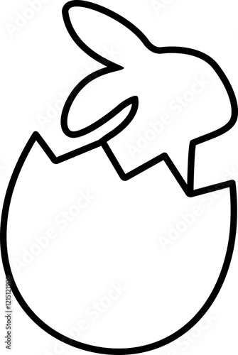 Easter Rabbit sitting in eggshell linear.
Bunny Emerging from Easter Egg outline.
Bunny sitting in cracked eggshell black line.
Simple Spring Easter Element isolated.
Transparent background.