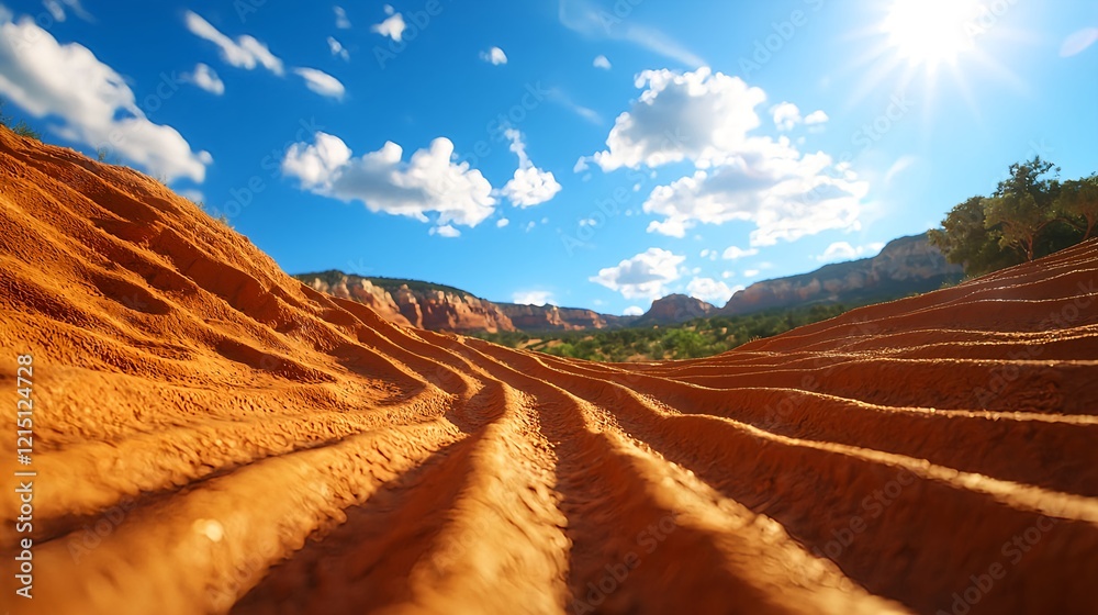 Naklejka premium Stunning Desert Landscape with Sunlight and Cloudy Sky