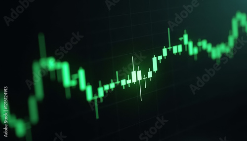 Bold candlestick chart with highlighted breakout candle on dark black background with glowing green accents