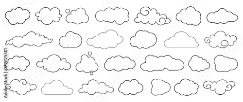Clouds line art icon. Databases networking software image cloud and synoptics concept. Vector