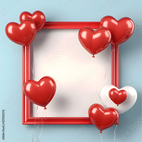 Heart shaped balloons with a card and frame for a romantic Valentine's Day celebration photo