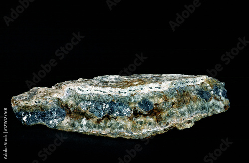 Galena. Most important lead ore mineral. Fine example of crystal of the mineral Galena held in a vug with fluorite and barite