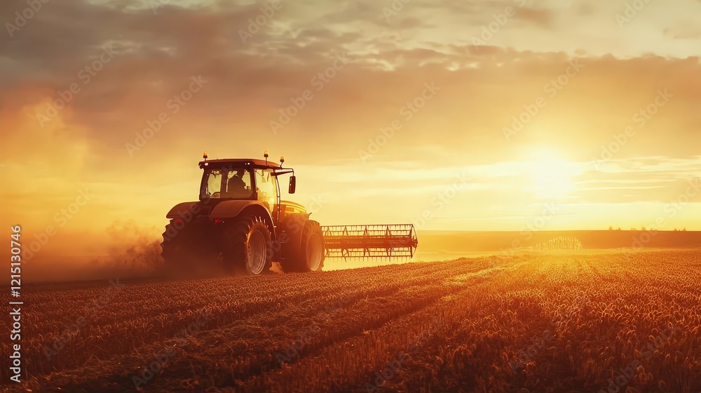 Obraz premium combine harvester in the field harvesting. Selective focus