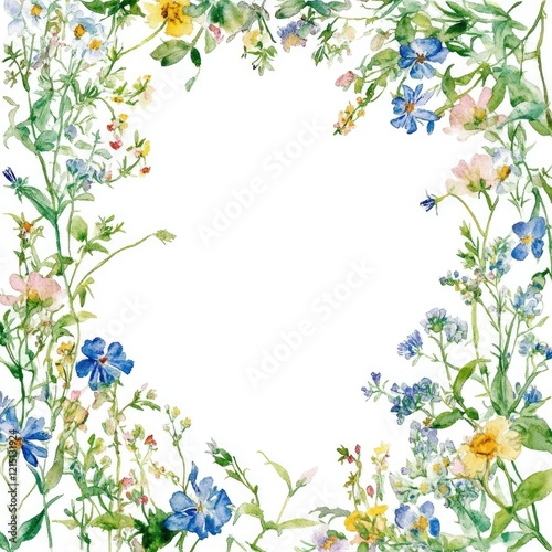 Wallpaper Mural Colorful Watercolor Wildflower Border: Hand-Drawn Floral Frame for Summer Cards and Invitations Torontodigital.ca