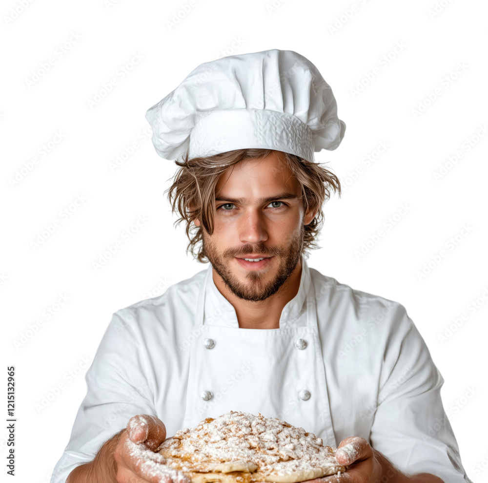 Creative baker presenting a delicious dessert with skill and flair in a professional kitchen setup Creative baker presenting a delicious dessert with skill and flair in a professional kitchen setup