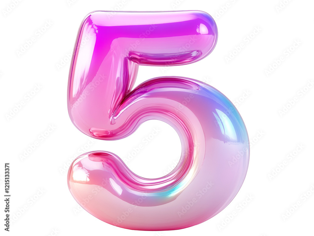 Vibrant number five in glossy pink gradient with playful reflections capturing a whimsical essence of celebration and joy Vibrant number five in glossy pink gradient with playful reflections capturing a whimsical essence of celebration and joy