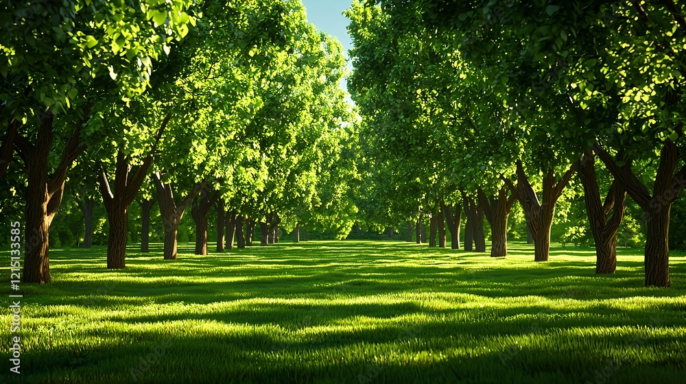 Lush Green Tree Alley Surrounded by Vibrant Nature and Sunlight Lush Green Tree Alley Surrounded by Vibrant Nature and Sunlight