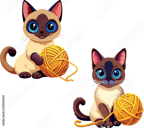 Two cute kittens playing with balls of yarn