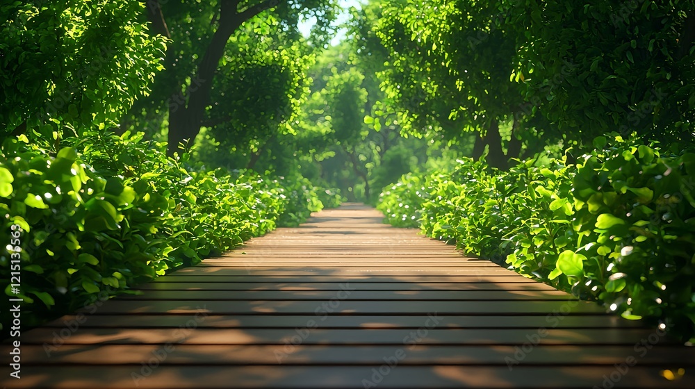 Obraz premium Tranquil Nature Path Surrounded by Lush Greenery and Trees