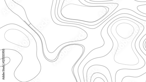 Topographic map contours in hilly or mountainous terrain, similar cartography illustration. Topography and geography map grid abstract backdrop.