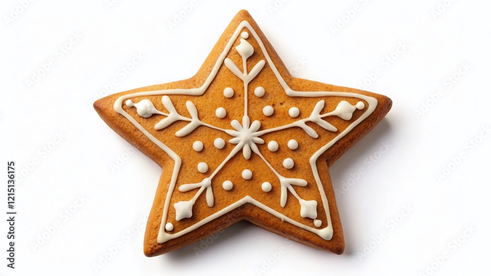 Fototapeta premium Minimalist Gingerbread Star, Isolated White Background - Festive Holiday Baking Decoration