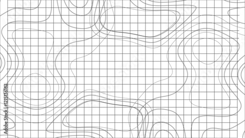 Topographic map contours in hilly or mountainous terrain, similar cartography illustration. Topography and geography map grid abstract backdrop.