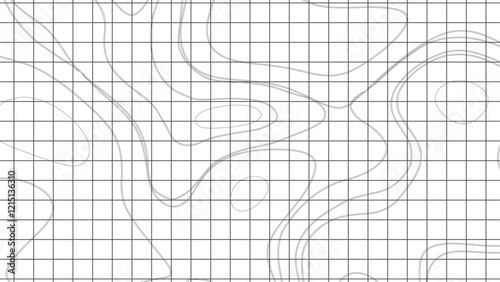 Topographic map contours in hilly or mountainous terrain, similar cartography illustration. Topography and geography map grid abstract backdrop.