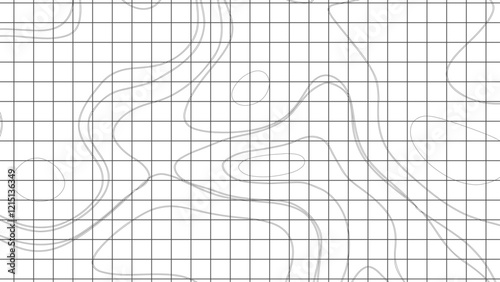 Topographic map contours in hilly or mountainous terrain, similar cartography illustration. Topography and geography map grid abstract backdrop.