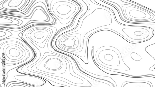 Topographic map contours in hilly or mountainous terrain, similar cartography illustration. Topography and geography map grid abstract backdrop.