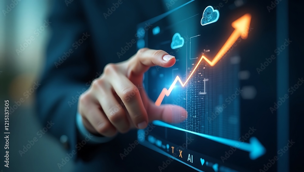 Interactive Digital Growth Chart with AI and Cloud Symbols Interactive Digital Growth Chart with AI and Cloud Symbols