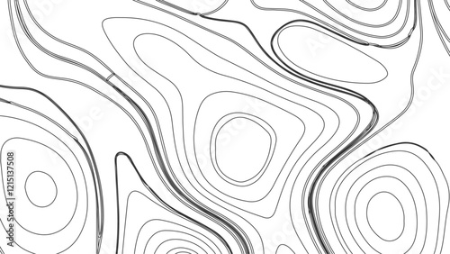 Topographic map contours in hilly or mountainous terrain, similar cartography illustration. Topography and geography map grid abstract backdrop.