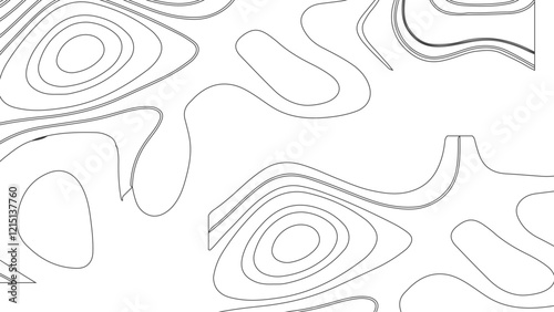 Topographic map contours in hilly or mountainous terrain, similar cartography illustration. Topography and geography map grid abstract backdrop.