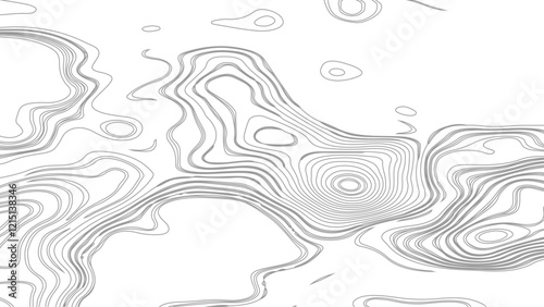Topographic map contours in hilly or mountainous terrain, similar cartography illustration. Topography and geography map grid abstract backdrop.
