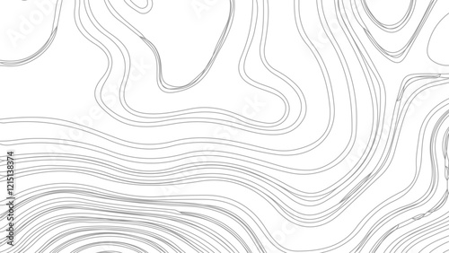 Topographic map contours in hilly or mountainous terrain, similar cartography illustration. Topography and geography map grid abstract backdrop.