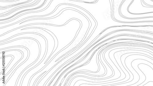 Topographic map contours in hilly or mountainous terrain, similar cartography illustration. Topography and geography map grid abstract backdrop.