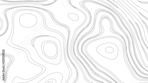 Topographic map contours in hilly or mountainous terrain, similar cartography illustration. Topography and geography map grid abstract backdrop.