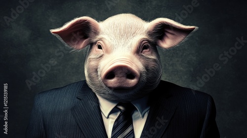 Greedy Swine: A Businessman in a Suit with a Currency Mask Reflecting Avarice