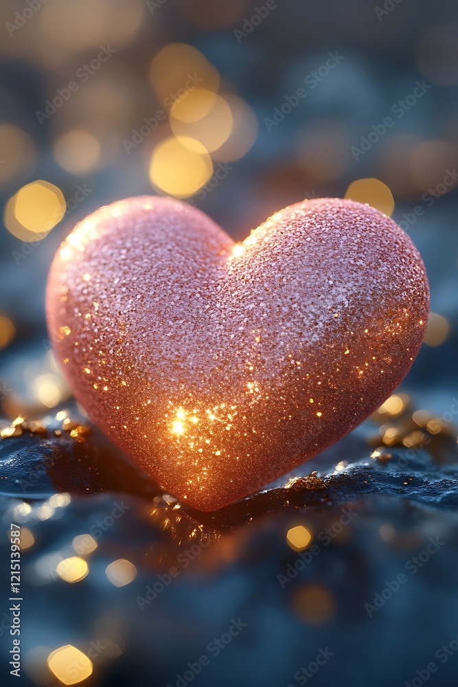 Glowing pink heart on dark surface.