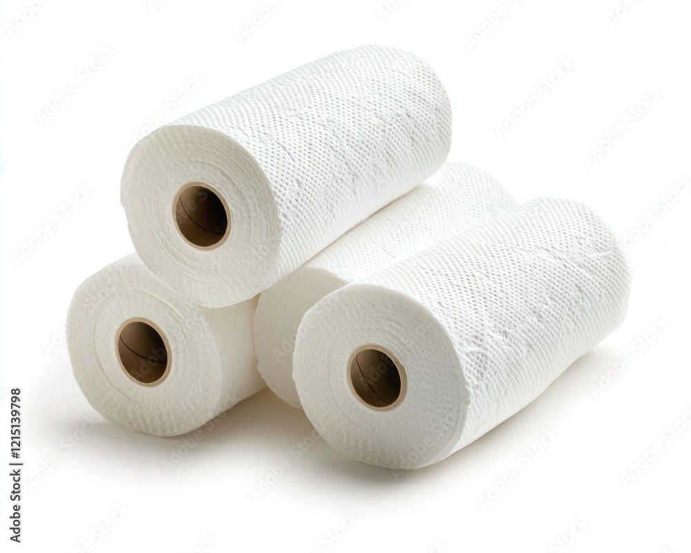 Isolated Rolls of Disposable Paper Towels on a Crisp White Background for Kitchen and Household Use