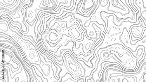 Topographic map contours in hilly or mountainous terrain, similar cartography illustration. Topography and geography map grid abstract backdrop.