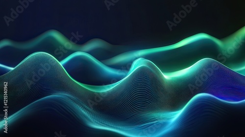 Glowing blue waves flow, dark background, digital art, website banner