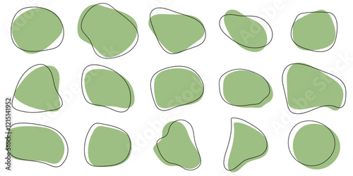 Organic amoeba blob shape abstract green color with line vector illustration isolated on transparent background.