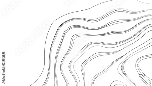 Topographic map contours in hilly or mountainous terrain, similar cartography illustration. Topography and geography map grid abstract backdrop.