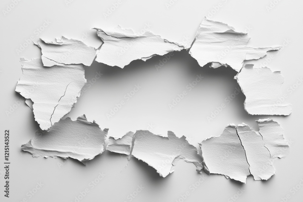 Obraz premium Abstract Torn Paper Frame White Ripped Texture Background with Empty Center for Text or Design