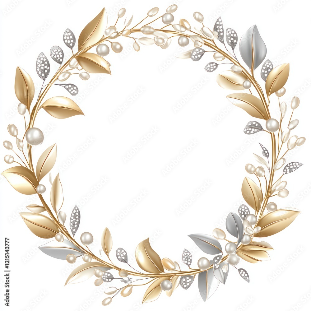 Elegant Gold and Silver Leaf Wreath with Pearls